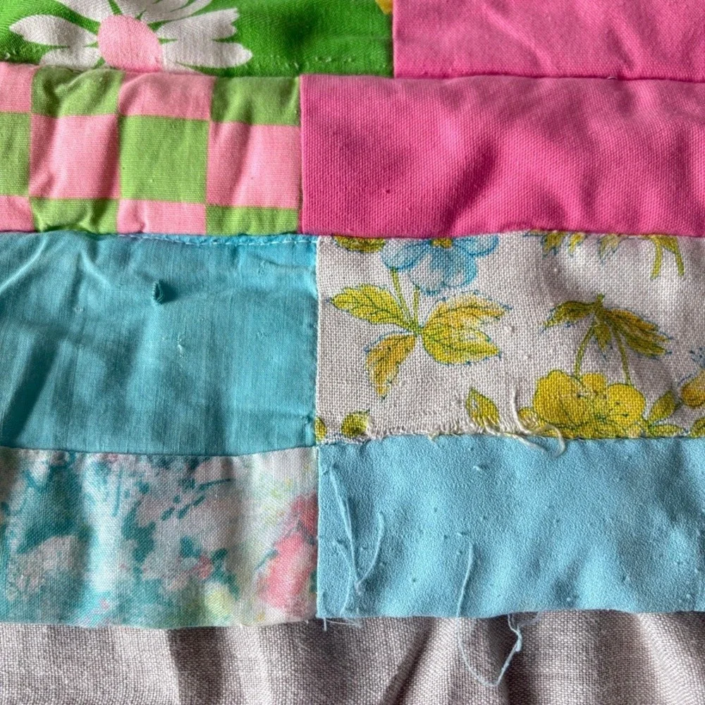 Vintage Handmade Patchwork Quilt Baby Toddler Play Mat Throw Blanket Twee Whimsy